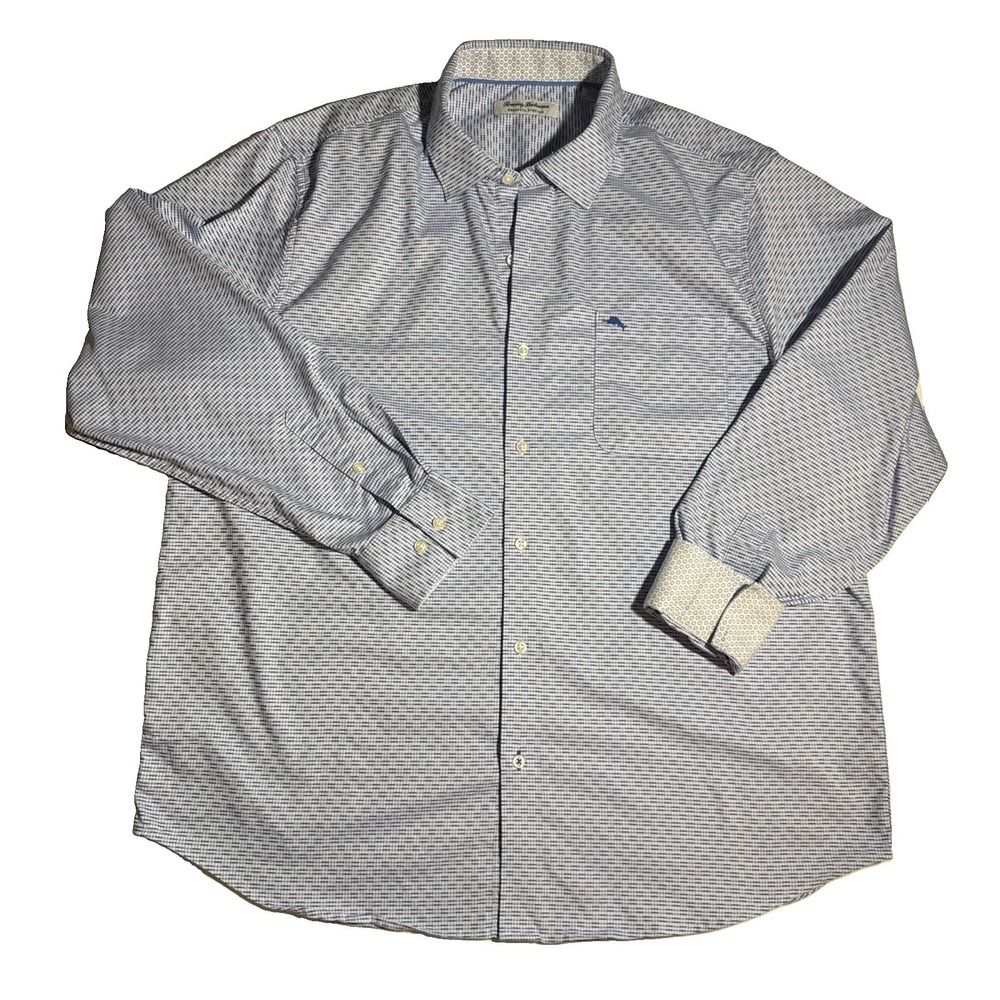 Tommy Bahama Sarasota Stretch Button Shirt Mens XL Blue White Ombre Flip Cuff